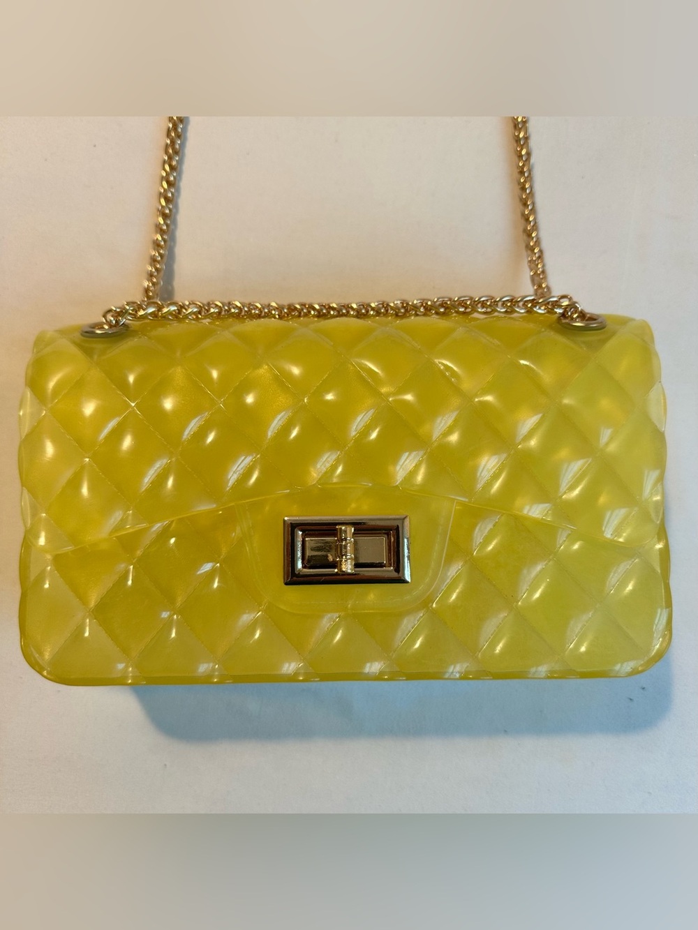 Yellow Quilted Crossbody Bag with Gold Chain Strap